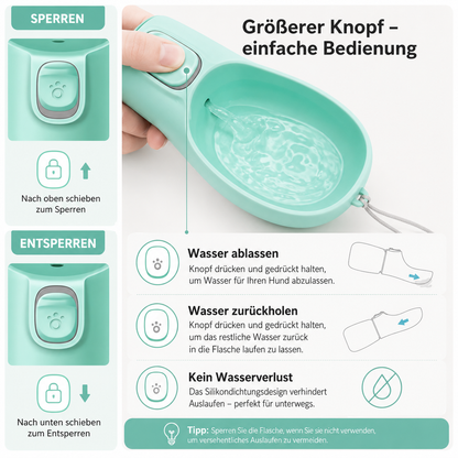Tragbare Hundetrinkflasche – Auslaufsicher & mit Einhandbedienung