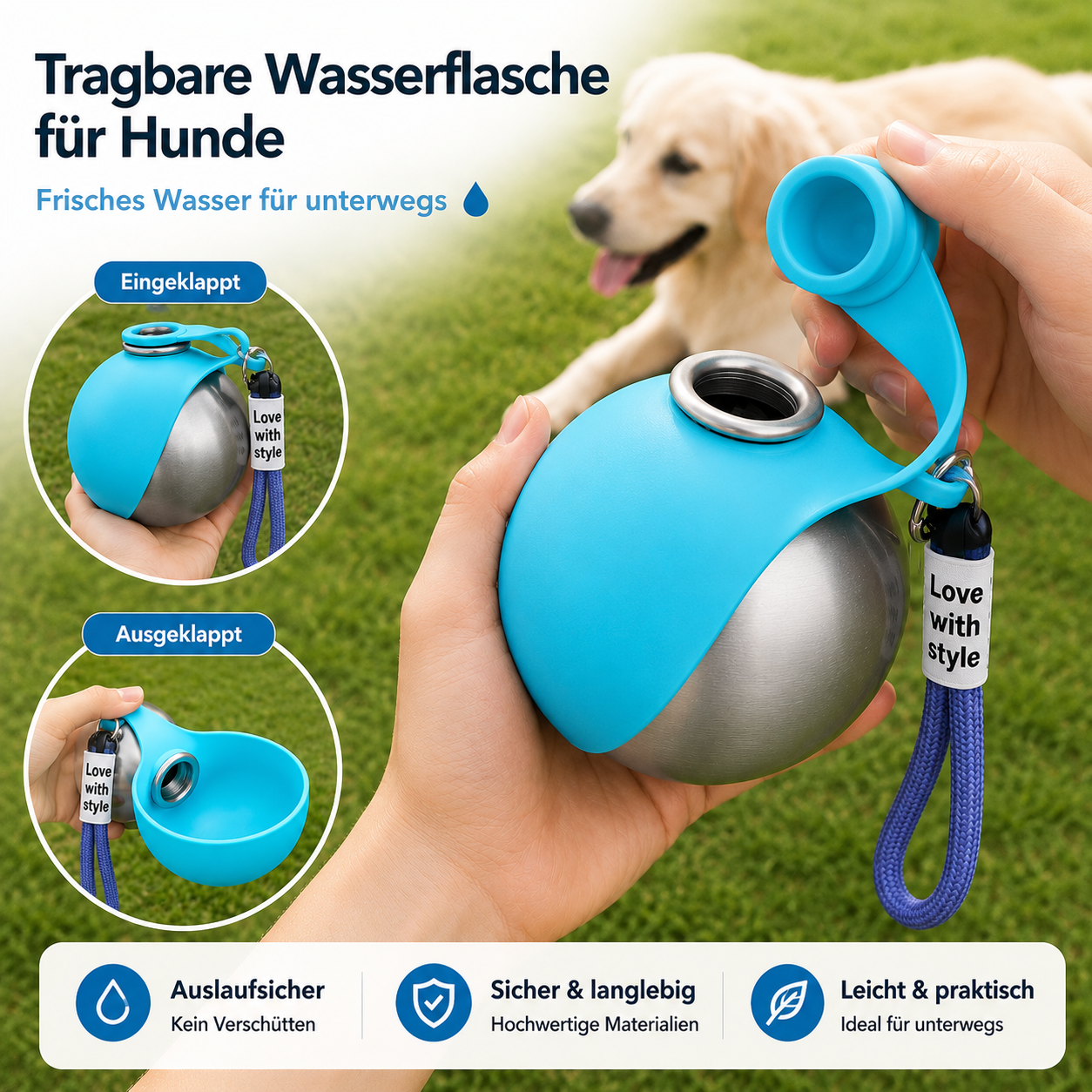 LUMAWA™ Faltbare Hundetrinkflasche aus Edelstahl – 285 ml